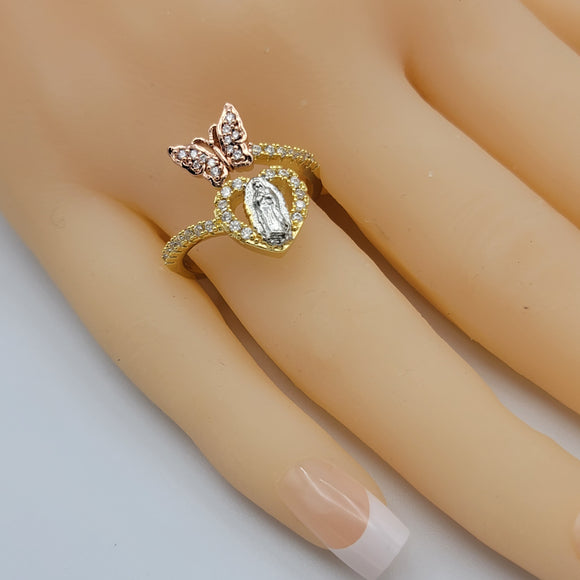 Rings - Tri Color Gold Plated. Our Lady of Guadalupe Open Butterfly Ring