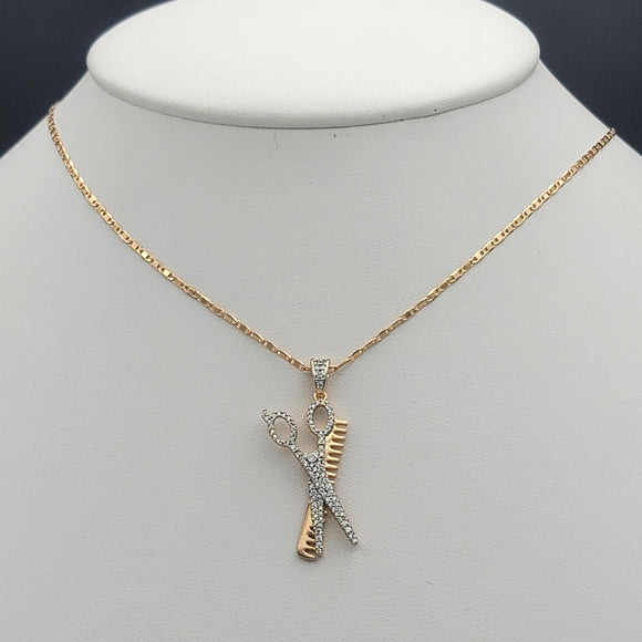 Necklace - 18K Gold Plated. Scissors - Comb - Pendant. (Optional Pendant Only) *Premium Q*