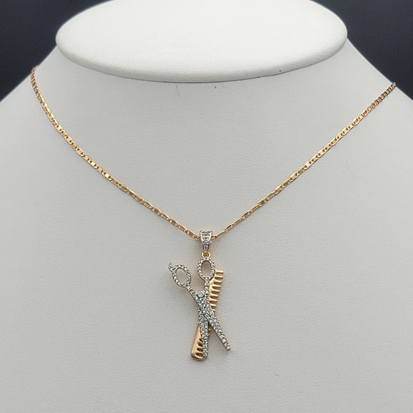 Necklace - 18K Gold Plated. Scissors - Comb - Pendant. (Optional Pendant Only) *Premium Q*