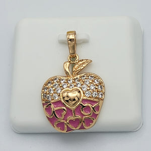 Necklace - 18K Gold Plated. Pink Apple - Hearts - Pendant. (Optional Pendant Only) *Premium Q*