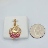 Necklace - 18K Gold Plated. Pink Apple - Hearts - Pendant. (Optional Pendant Only) *Premium Q*