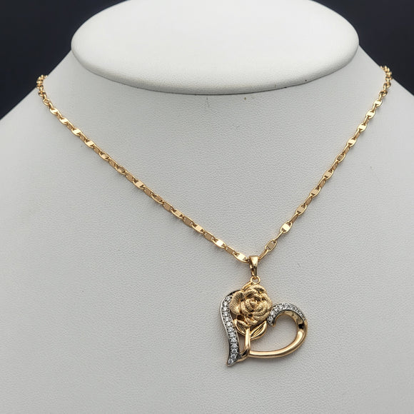 Necklace - 18K Gold Plated. Heart Rose Pendant. (Optional Pendant Only) *Premium Q*