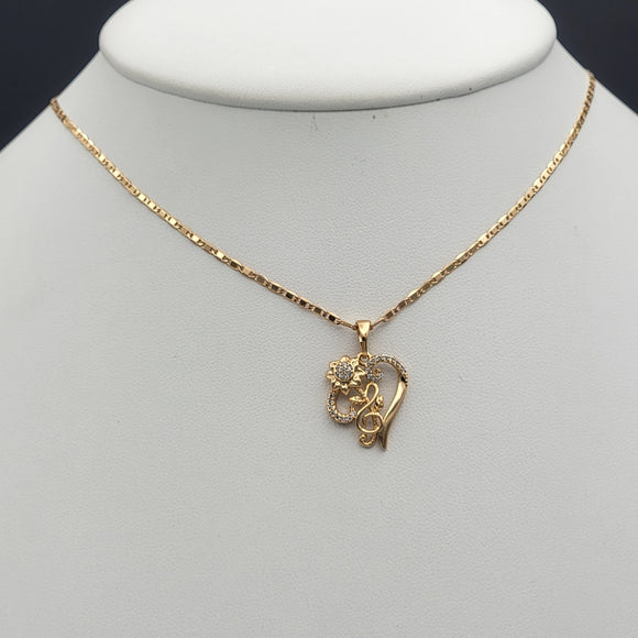 Necklace - 18K Gold Plated. Rose Flower Heart - Pendant. (Optional Pendant Only) *Premium Q*