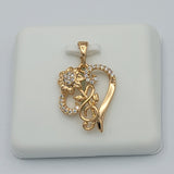 Necklace - 18K Gold Plated. Rose Flower Heart - Pendant. (Optional Pendant Only) *Premium Q*