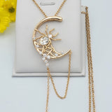 Necklace - 18K Gold Plated. Clear Crystals Spider Pendant & Chain *Premium Q*