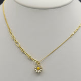 Necklace - 14K Gold Plated. White Daisy Flower.  *Premium Q*