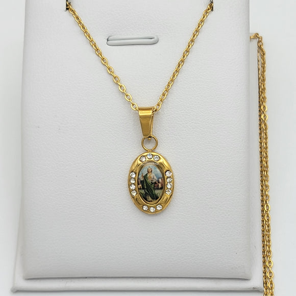 Necklace - Stainless Steel. Gold Plated. Sain Jude Pendant & Chain.  *Premium Q*