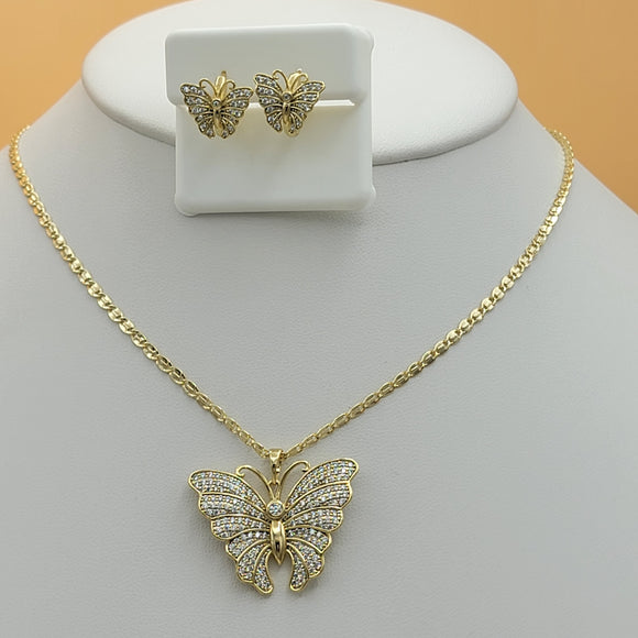 Sets - 14K Gold Plated. Butterfly Necklace - Earrings - Set. *PremiumQ*