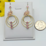 Earrings - 18K Gold Plated. Luxury Elegant Pink Crystals Flower. *Premium Q*