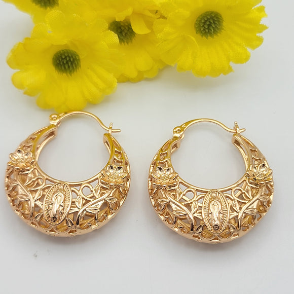 Earrings - 18K Gold Plated. Our Lady of Guadalupe Hoops. Virgen Guadalupe. *Premium Q*