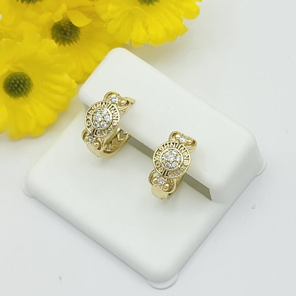 CLOSEOUT* Earrings - 14K Gold Plated. Fashion Clear Crystals Huggies. *Premium Q*