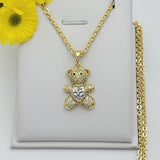 Necklace - 14K Gold Plated. Bear with crystal heart - Pendant. (Optional Pendant Only) *Premium Q*