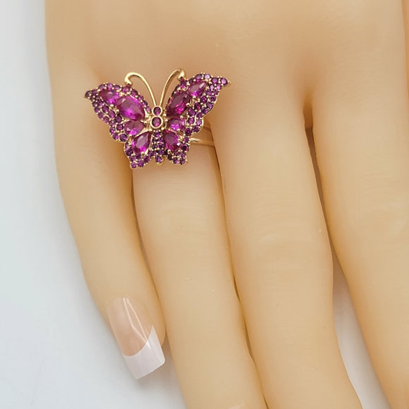 Rings - 18K Gold Plated. Butterfly - Pink Crystals. *Premium Q*