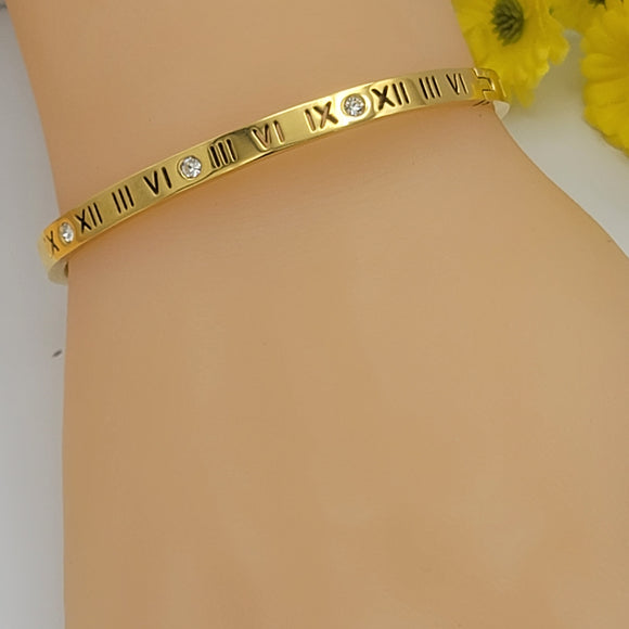 Bangles - Stainless Steel Bracelets. 14K Gold Plated - Roman Number. *Premium Q*