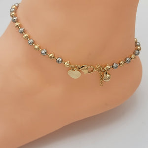 Anklets - Two Tone Gold Plated. Heart - Bell Charms. Tobillera.  *Premium Q*