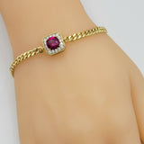 Bracelets - 14K Gold Plated. Curb Cuban Link Chain. Ruby Color Crystal *Premium Q*