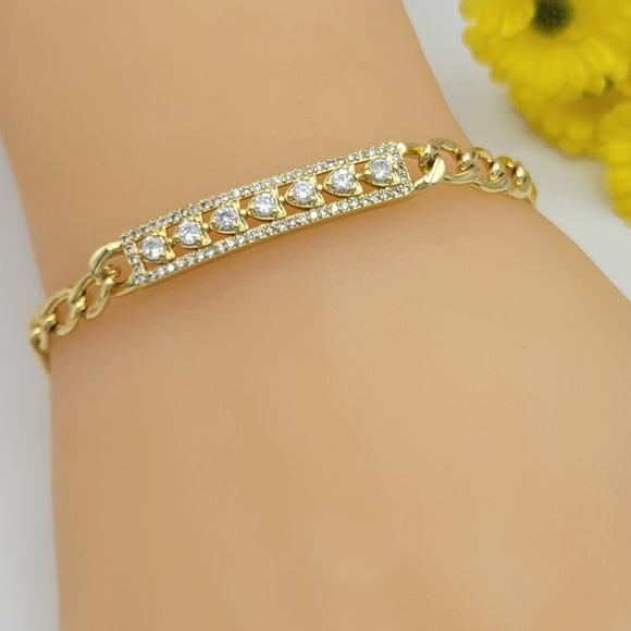 Bracelets - 14K Gold Plated. ID Bracelet with Hearts. *PremiumQ*