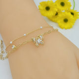 Bracelets - 14K Gold Plated. Double Chain - Butterfly. *Premium Q*