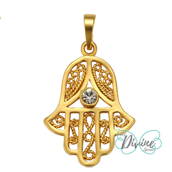 Pendant - 24K Gold Plated. Hamsa Hand. *Premium Q*