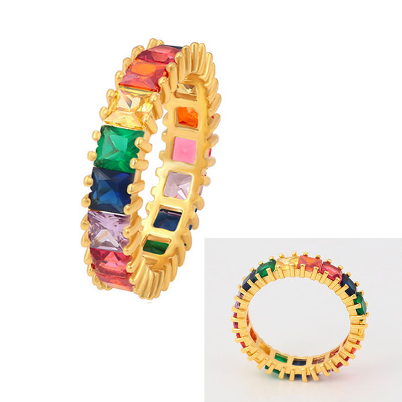 CLOSEOUT* Rings - 24K Gold Plated. Multicolor Crystals Band. *Premium Q*