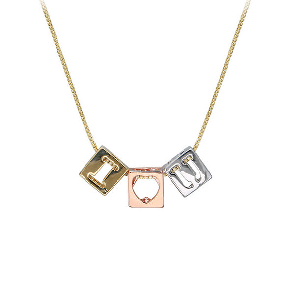 Necklace - Tri Color Gold Plated. I Love You - Cubes. Premium Q.