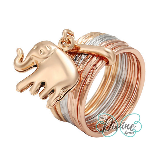 Rings - Tri Color Gold Plated. Elephant Semanario Rings. *Premium Q*