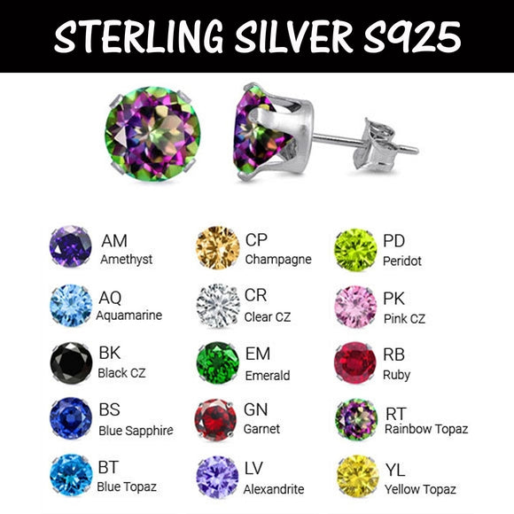 Earrings - 925 Sterling Silver. Round Solitaire Stud Earrings. 6mm