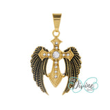 Pendants - Stainless Steel Gold Plated. Crucifix with wings. *Premium Q*