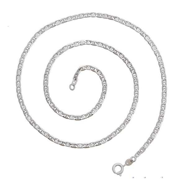 Chains - Rhodium Plated. Mariner Style - 3mm W - 17.5in L *Premium Q*