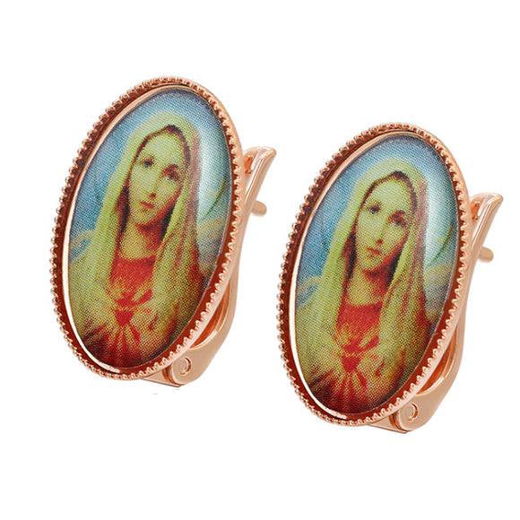 Earrings - Rose Gold Plated. Inmaculado Corazon de Maria. *Premium Q*