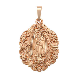 Pendants - Rose Gold Plated. Guadalupe w/Butterflies & Flowers *Premium Q*