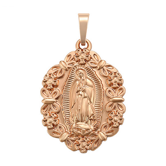 Pendants - Rose Gold Plated. Guadalupe w/Butterflies & Flowers *Premium Q*