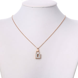 Necklace - Rose Gold Plated. Padlock CZ. Candado *Premium Q*