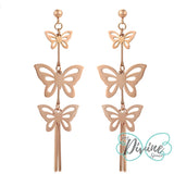 CLOSEOUT* Earrings - Stainless Steel. Rose Gold Plated.  Butterfly. *Premium Q*