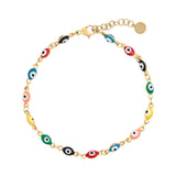 Bracelets - Stainless Steel. 14K Gold Plated. Multicolor Evil Eye.