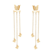 CLOSEOUT* Earrings - Stainless Steel. 14K Gold Plated. Chandelier Butterflies Long Earrings *PremiumQ*