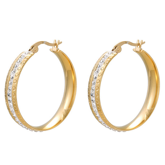 Earrings - Stainless Steel Gold Plated. Hoops Earrings w crystals. *Premium Q*