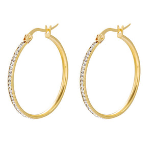 Earrings - Stainless Steel Gold Plated. Hoops Earrings w crystals. *Premium Q*