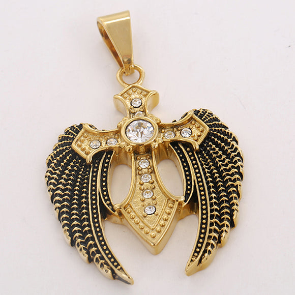 Pendants - Stainless Steel Gold Plated. Crucifix with wings. *Premium Q*