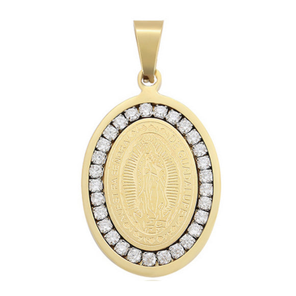 Pendants - Stainless Steel. Our Lady of Guadalupe with crystals.  *Premium Q*