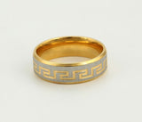 Rings - Stainless Steel.  Two Tone Gold Plated. Greek Key Design Band.  *Premium Q*