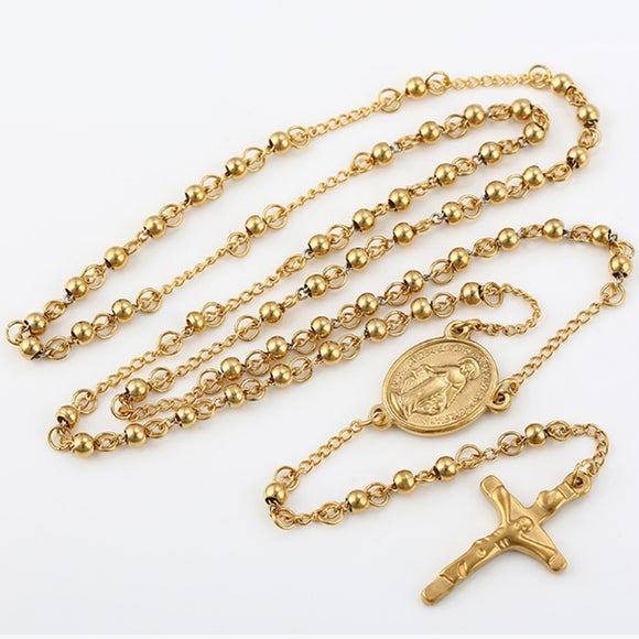 Rosary - Stainless Steel. Gold Plated. Miraculous Medal Necklace. Medalla Milagrosa. *Premium Q*