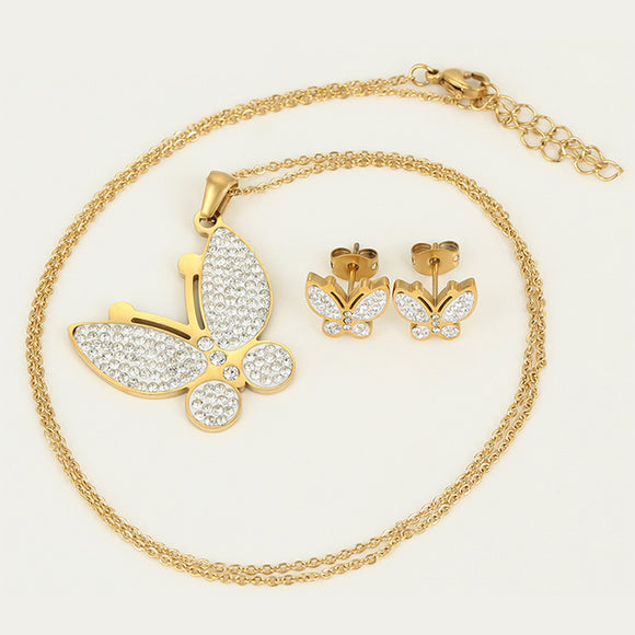 Sets - Stainless Steel - 14K Gold Plated. Butterflies Set. *Premium Q*