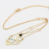 CLOSEOUT* Necklace - Stainless Steel Gold Plated. Evil Eye & Hamsa Hand Layered Necklace. *Premium Q*