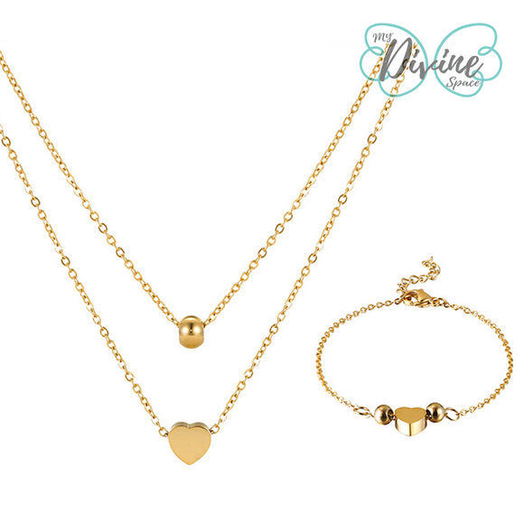 Sets - Stainless Steel -24K Gold Plated. Heart Set. *Premium Q*